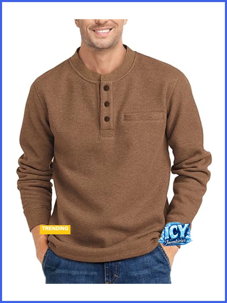 Long Sleeve Henley Shirt Men's Casual Waffle Thermal Pullover 3-Button T-Shirt